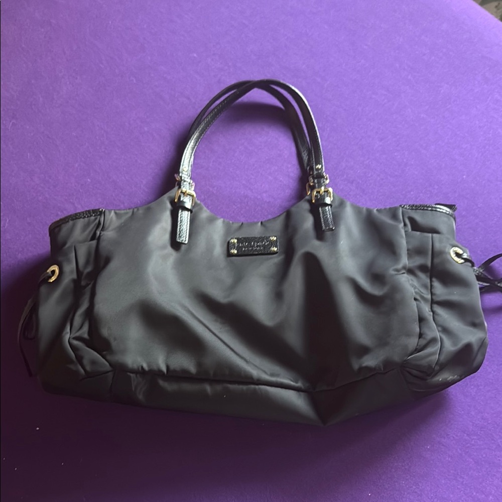 Kate Spade Black Nylon Large Tote Side Pockets Purse